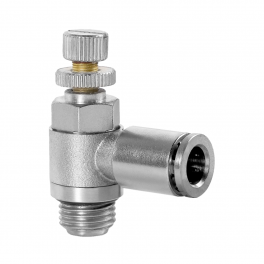 SC-ML-08-G14-EC Фитинг угловой с регулировкой расхода (пневмодроссель), 8мм x G 1/4 (наруж.резьба),